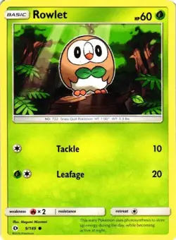 2016 POKEMON TCG COMMON BASE CARD ROWLET SUN & MOON 9/149 - Image 1