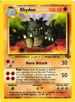 1999 POKEMON VINTAGE TCG JUNGLE UNLIMITED RHYDON 45/64 - Image 1