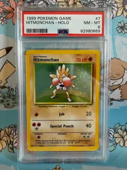 1999 Pokemon Base Set Unlimited Hitmonchan 7/102 Holo PSA 8 WOTC - Image 1