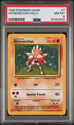 Hitmonchan Holo 1999 Base Set 7/102 Pokemon PSA 8 - Image 1