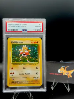 1999 Pokemon Base Set Unlimited HITMONCHAN Holo PSA 8 (3956) 7/102 - Image 1