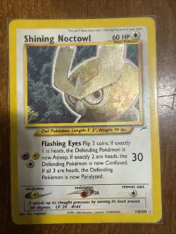 Pokemon TCG Neo Destiny Shining Noctowl Holo Rare Card 110/105 - Image 1