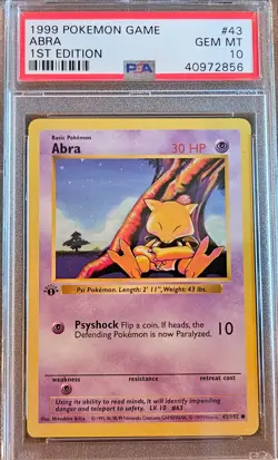 1999 Pokemon Game Abra 1st Edition PSA 10 GEM MINT! - Image 1