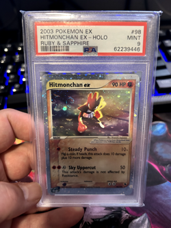 2003 Pokemon EX Ruby & Sapphire Hitmonchan Holo #98/109 PSA 9 English Swirl - Image 1