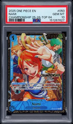 2025 ONE PIECE PROMOS CHAMPIONSHIP 25-26-TOP 64 #050 NAMI PSA 10 - Image 1