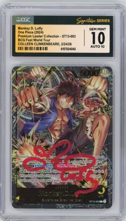 CGC 10 Auto 10 C. Clinkenbeard Monkey.D.Luffy Premium Leader Collection ST13-003 - Image 1