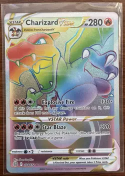 Pokemon TCG Charizard VSTAR Rainbow Secret Rare Card Brilliant Stars 174/172 NM - Image 3