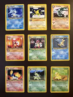 Pokemon 9-card Neo Genesis Lot Holo & Regular, 1st Edition & Unlimited, LP & MP - Image 1