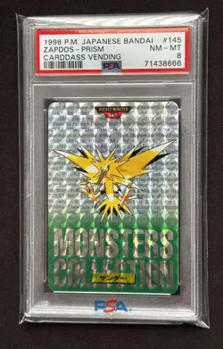 1996 Pokemon Card Zapdos Carddass Green Prism Holo Bandai Japanese PSA 8 - Image 1
