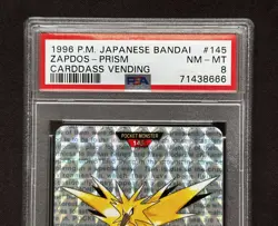1996 Pokemon Card Zapdos Carddass Green Prism Holo Bandai Japanese PSA 8 - Image 5