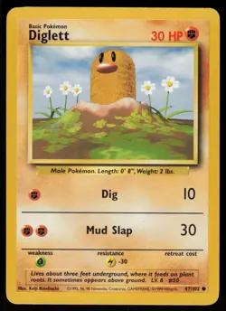Diglett 47/102 Common Base Set Unlimited Pokemon Damaged - Image 1