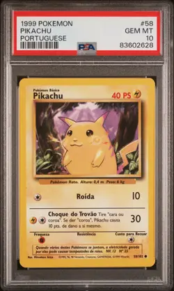 ( POP 19 ) PSA 10 1999 Pikachu Pokemon Base Set Portuguese Card Pristine - Image 1