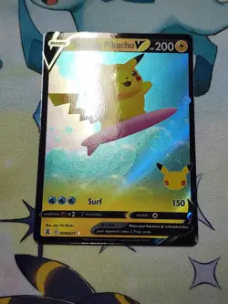 Surfing Pikachu V - 008/025 - Pokemon Celebrations Sword & Shield Rare Card NM - Image 2