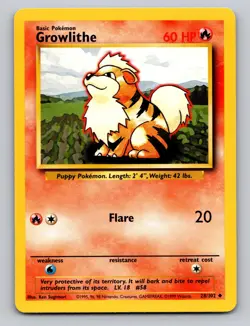 Growlithe 28/102 Uncommon Base Set Unlimited Pokemon NM - Image 1