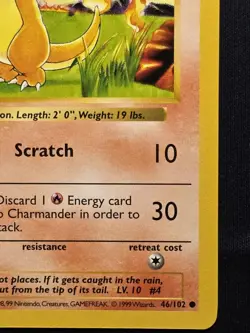 Charmander 46/102 Shadowless NM Base Set 1999 Pokemon TCG Near Mint WOTC - Image 4