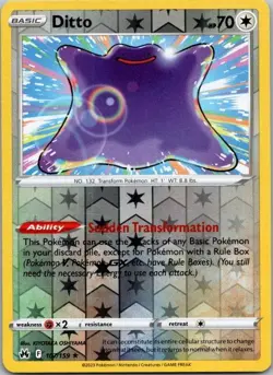 Pokemon TCG - Ditto - 107/159 - 2023 SWSH - Crown Zenith - Reverse Holo - Image 1
