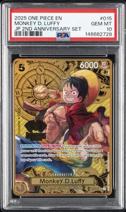 2025 ONE PIECE JAPANESE 2ND ANNIVERSARY SET #015 MONKEY D. LUFFY PSA 10 - Image 1