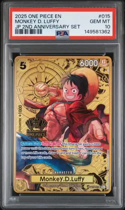 2025 ONE PIECE JAPANESE 2ND ANNIVERSARY SET #015 MONKEY D. LUFFY PSA 10 - Image 1