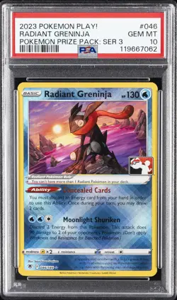 2023 POKEMON PLAY! POKEMON PRIZE PACK: SERIES 3 #046 RADIANT GRENINJA PSA 10 - Image 1
