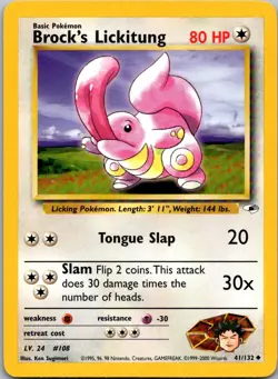 Brock's Lickitung 41/132 Uncommon Gym Heroes Pokemon Unlimited Near Mint - Image 1