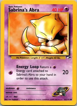 Sabrina's Abra 91/132 Common Gym Heroes Pokemon Unlimited Near Mint - Image 1