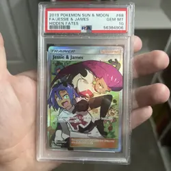 PSA 10 Jessie & James Hidden Fates Pokemon TCG 68/68 Holo Full Art Ultra Rare - Image 1