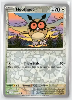 Hoothoot 114/142 Common Stellar Crown Pokemon Reverse Holo Near Mint - Image 1