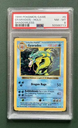 1999 POKEMON BASE SET SHADOWLESS #6 GYARADOS-HOLO PSA 8 - Image 1