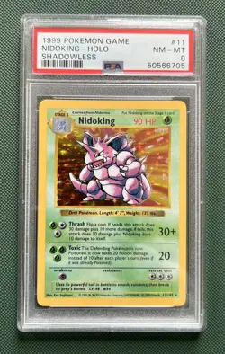 1999 Pokemon Game Shadowless #11 Nidoking Holo PSA 8 NM-MT - Image 1
