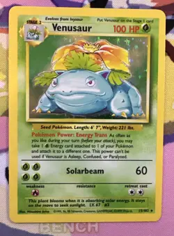 Venusaur 15/102 – Base Set Unlimited Holo Rare Vintage Old Pokemon Card - LP - Image 1