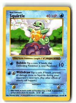 Squirtle ⭐ 63/102 Vintage WOTC Base Set Shadowless 1999 Pokemon NM - Image 1