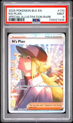 2025 POKEMON BLK EN-BLACK BOLT SPECIAL ILLUSTRATION RARE #170 N'S PLAN PSA 9 - Image 1