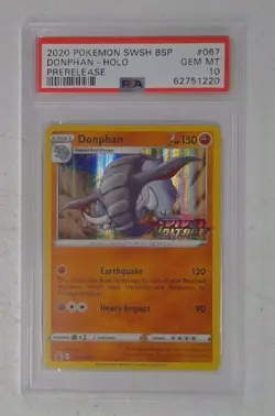 1x V0397: 2020: Donphan: SWSH067: Prerelease: Holo Promo: PSA: 10: GEM MT: 6275 - Image 1