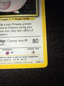 Pokemon Chansey Holo 3/102 from Base Set Unlimited in LP- condition! - Image 5