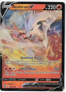 Reshiram V 024/195 Holo V Rare Silver Tempest Pokemon TCG Near Mint - Image 1