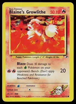 Pokemon Card Gym Heroes Blaine's Growlithe 62/132 Unlimited Common - Image 1