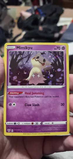 Pokemon TCG Darkness Ablaze Mimikyu 081 Cosmos Holo w/Swirl Rare Promo Light - Image 1