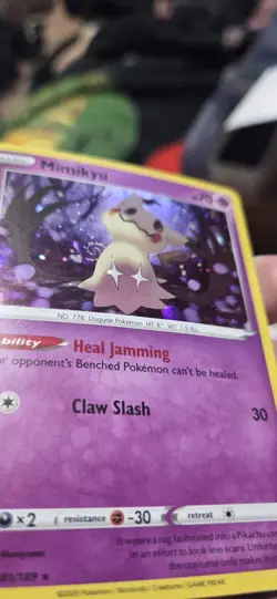 Pokemon TCG Darkness Ablaze Mimikyu 081 Cosmos Holo w/Swirl Rare Promo Light - Image 2