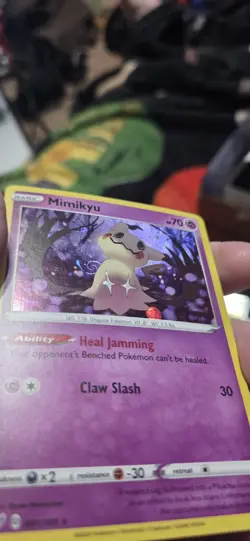 Pokemon TCG Darkness Ablaze Mimikyu 081 Cosmos Holo w/Swirl Rare Promo Light - Image 3