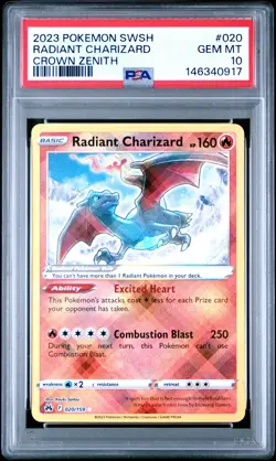 PSA 10 Radiant Charizard 020/159 Sword Shield Crown Zenith Pokemon - Image 1