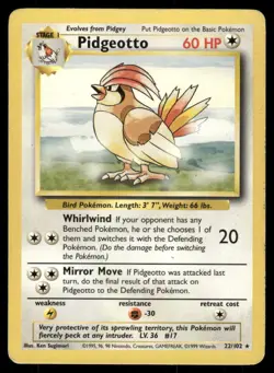 1999 Pokemon Pidgeotto Rare Base Set Unlimited 22/102 DMG - Image 1