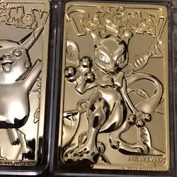 Pokemon 23K Gold Plated Cards 1999 BK set of 3 Pikachu Mewtwo Poliwhirl - Image 2