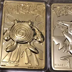 Pokemon 23K Gold Plated Cards 1999 BK set of 3 Pikachu Mewtwo Poliwhirl - Image 4