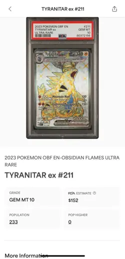PSA 10 2023 Pokemon Obsidian Flames Tyranitar EX Ultra Rare FA #211/197 Graded - Image 3