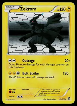 Pokemon Card - Zekrom Black & White 47/114 Holo Rare - Image 1
