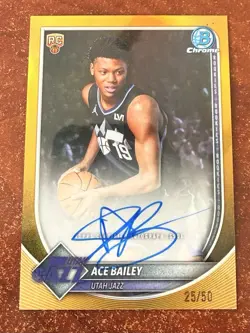 2025-26 Bowman Chrome Ace Bailey #BCA-AB Gold Auto /50 RC 🔥On-Card Autograph - Image 1