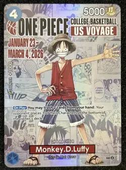 One Piece – Monkey D. Luffy US Voyage College Basketball Promo Card (Unsealed) - Image 1