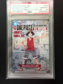 PSA 10 MONKEY D. LUFFY COLLEGE BASKETBALL US VOYAGE PROMO ONE PIECE CARD - Image 1