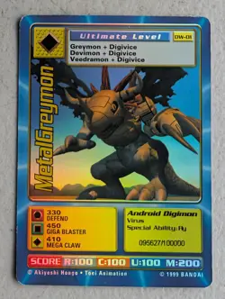 MetalGreymon DW-01 1999 Holo Digimon Promo Card /100000 Bandai LP Foil GENUINE - Image 1