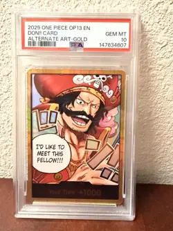One Piece OP13-Carrying On His Will Don!! Card-Gol. D Roger Gold Alt Art PSA 10 - Image 1